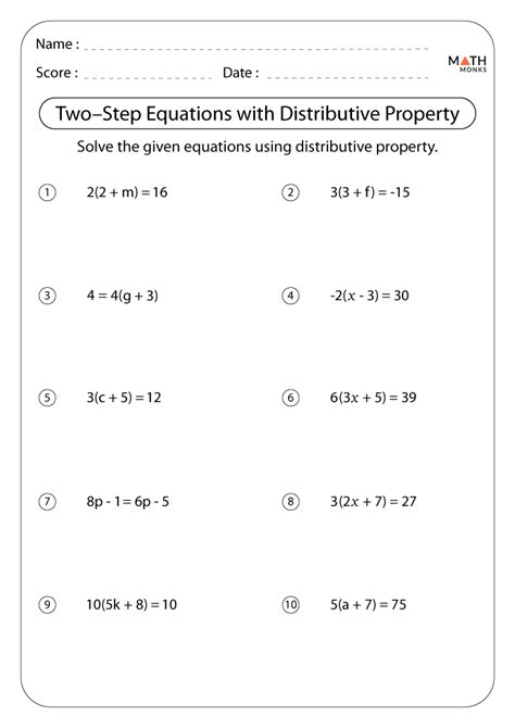 two step equations (distributive property worksheet answers)